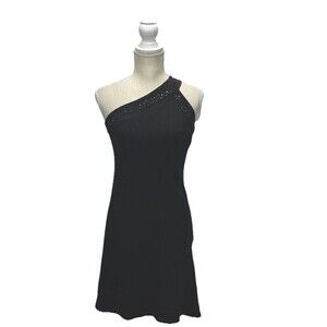 Vtg Chetta B Sherrie Bloom Peter Noviello Black One Shoulder Dress 4 Rhinestone